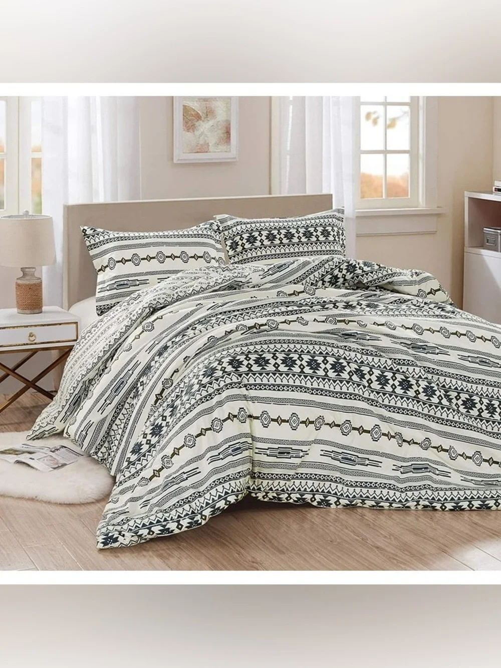 Aztec Stripe Comforter Set - Black & Cream